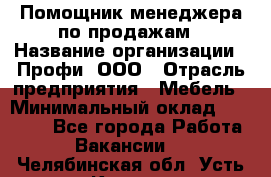 Помощник менеджера по продажам › Название организации ­ Профи, ООО › Отрасль предприятия ­ Мебель › Минимальный оклад ­ 60 000 - Все города Работа » Вакансии   . Челябинская обл.,Усть-Катав г.